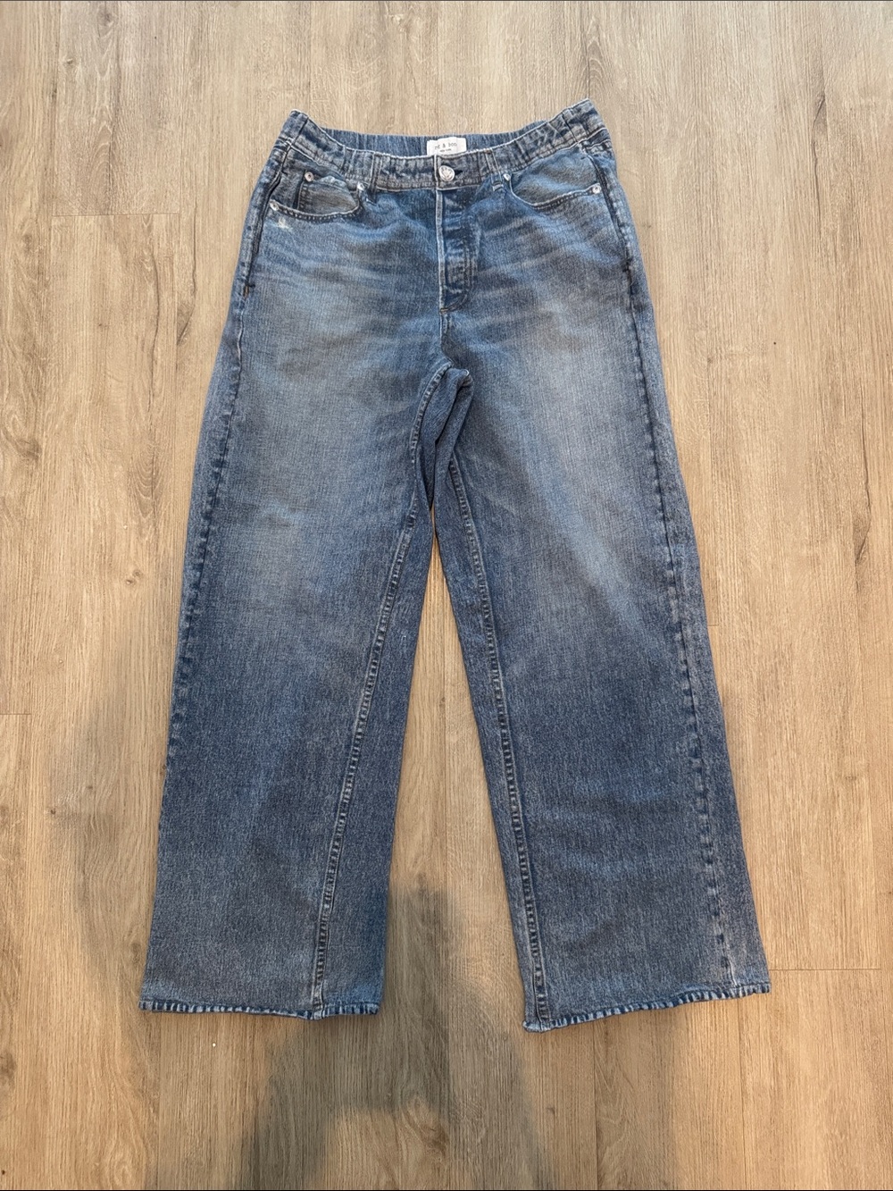 rag & bone Wide-Leg High-Rise Jeans in Medium Blue Wash